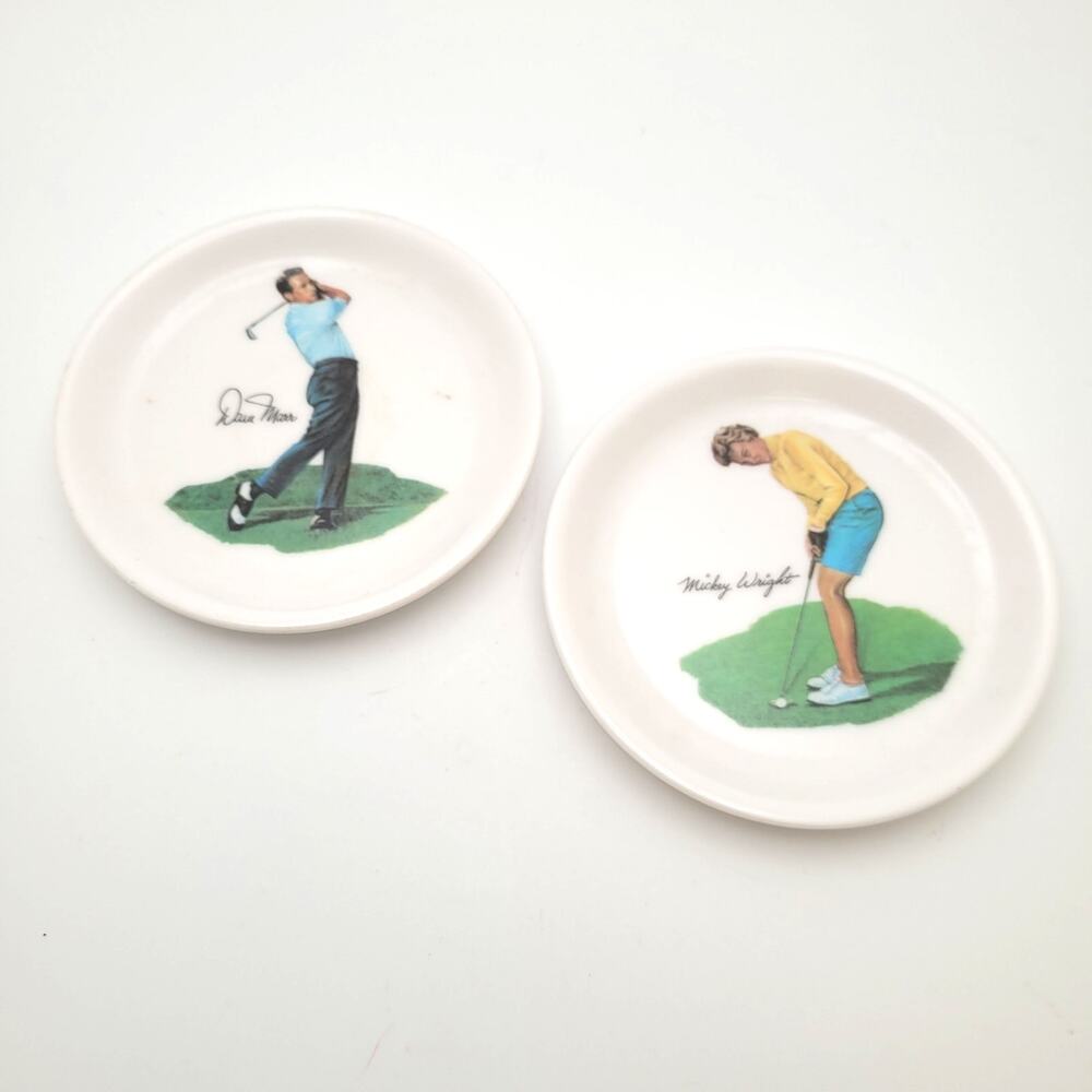 Golf Coaster Set White Small Plates Putting Golfer Country Club Decor Wilson